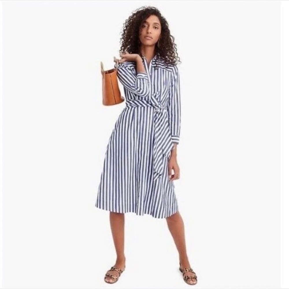 J Crew Marine Blue and White striped classic shirt dress, size 8 new with tag